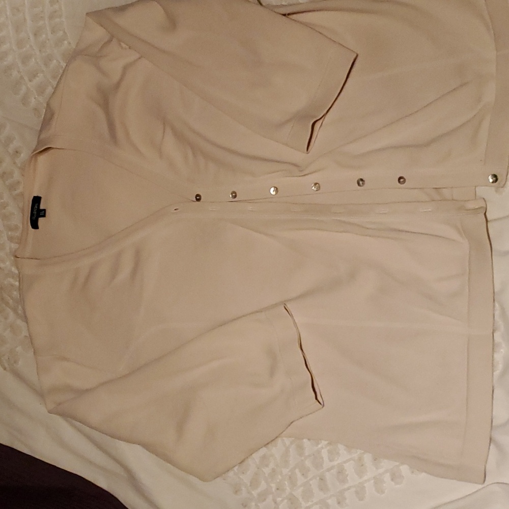 REITMAN, Stone colored cotton cardigan, 3/4 length sleeves, size xl